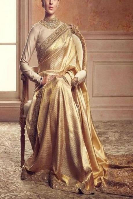 Adorning Kanjivaram Light Golden Saree