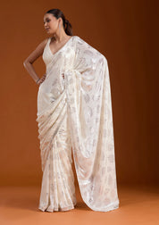 Bridelook Shimmering Leaf Motif Sequin Saree with Metallic Border