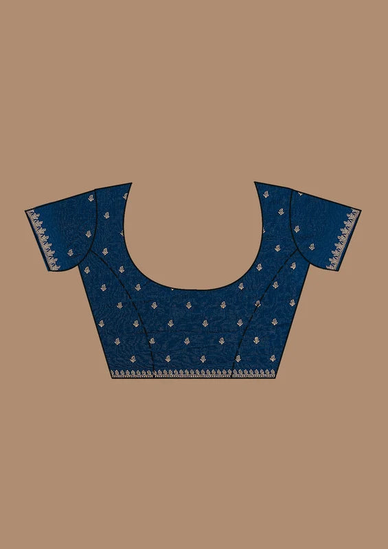 Navyy Blue Soft Raw Silk Gold Zariwork Saree With Matchingg Blouse Piece