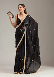 Black Tissue Gold Zariwork Saree With Matching Blouse Piece