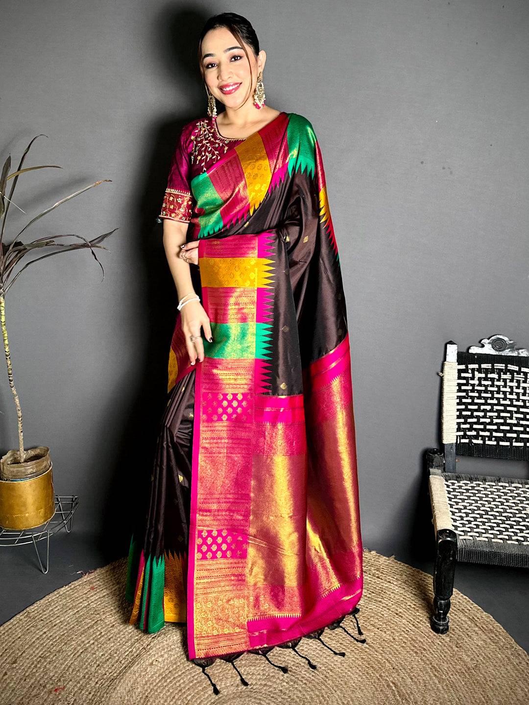 Classic Kanchi Rudrakshaa Zari Butta Saree