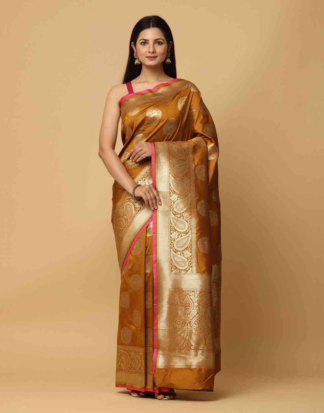 Mustard Colour Banarasi Katan Silk Kanchi Zari Weaving Saree