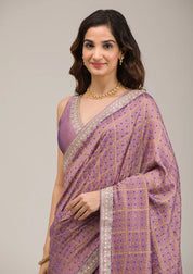 Purple Soft Raw Silk Gold Zariwork Saree With Matching Blouse Piece