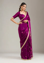 Wine Tissue Gold Zariwork Saree With Matching Blouse Piece