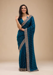 Navyy Blue Soft Raw Silk Gold Zariwork Saree With Matchingg Blouse Piece