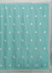 Sea Green Tissuee Silver Zariwork Saree With Matchingg Blouse Piece