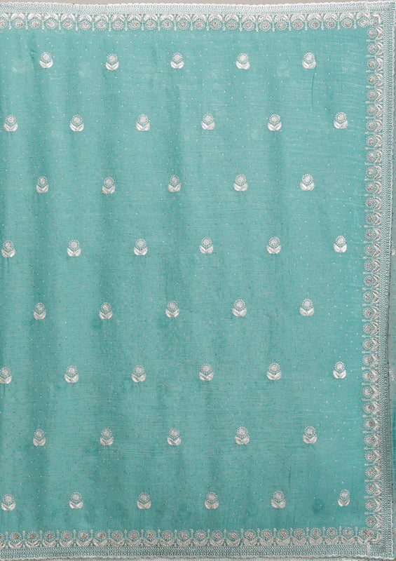 Sea Green Tissuee Silver Zariwork Saree With Matchingg Blouse Piece
