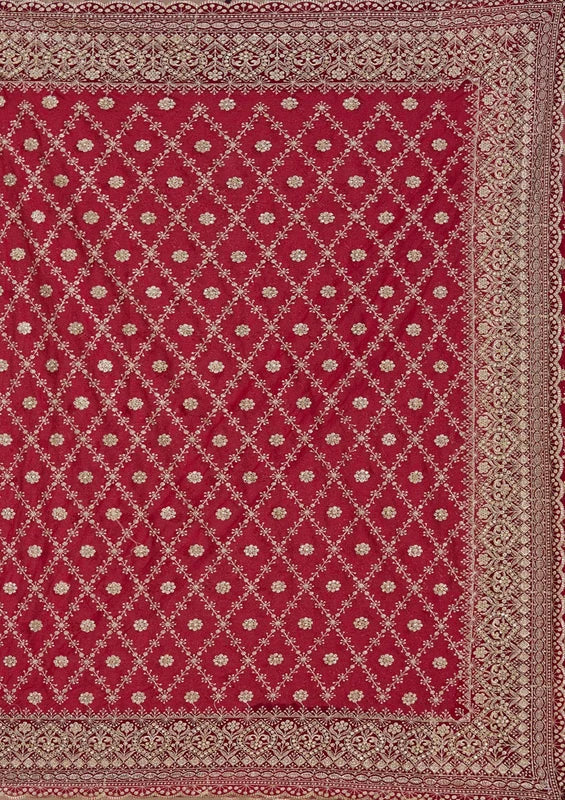 Rani Pink Georgette Gold Zariwork Saree With Matching Blouse Piece