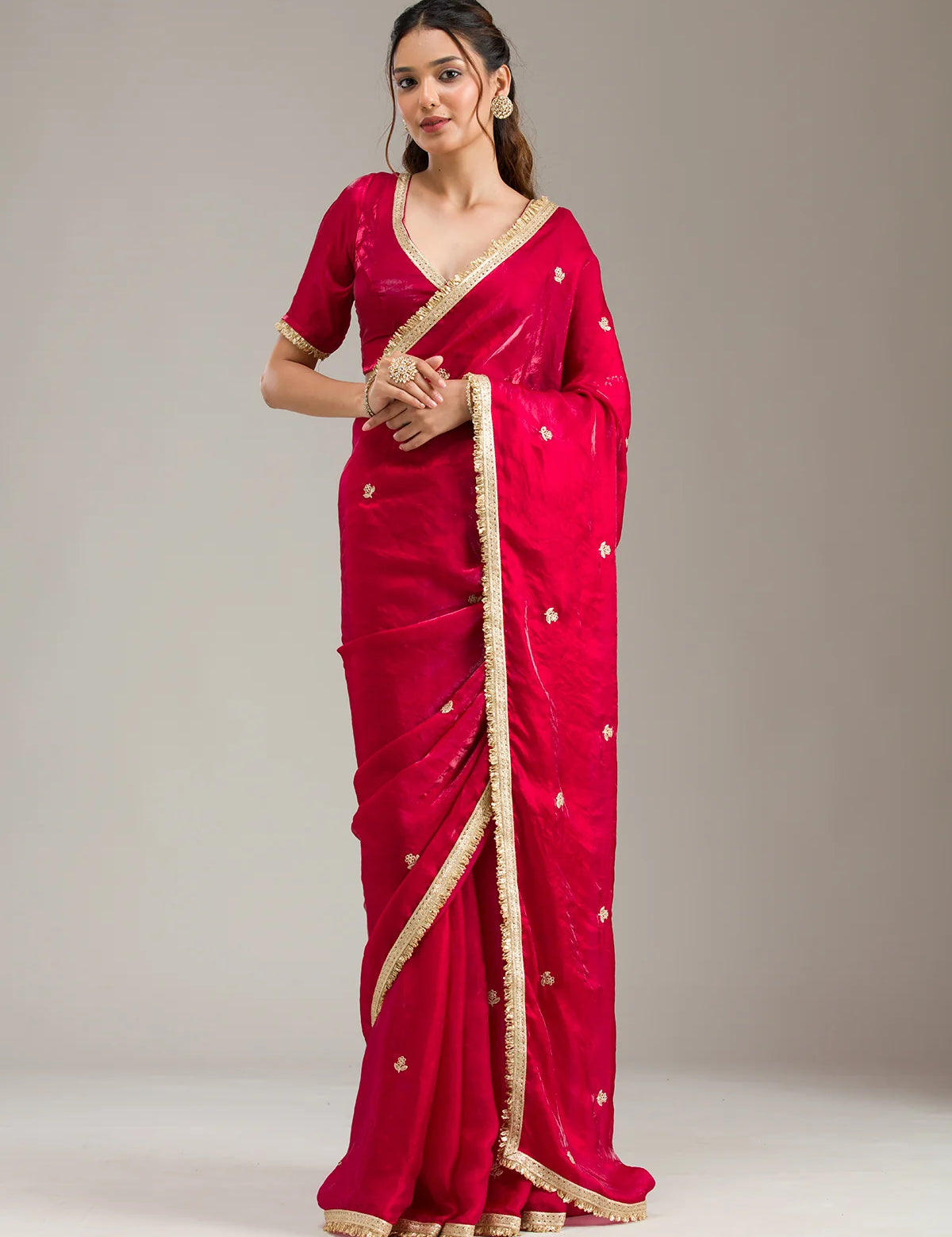 Black Tissue Gold Zariwork Saree With Matching Blouse Piece