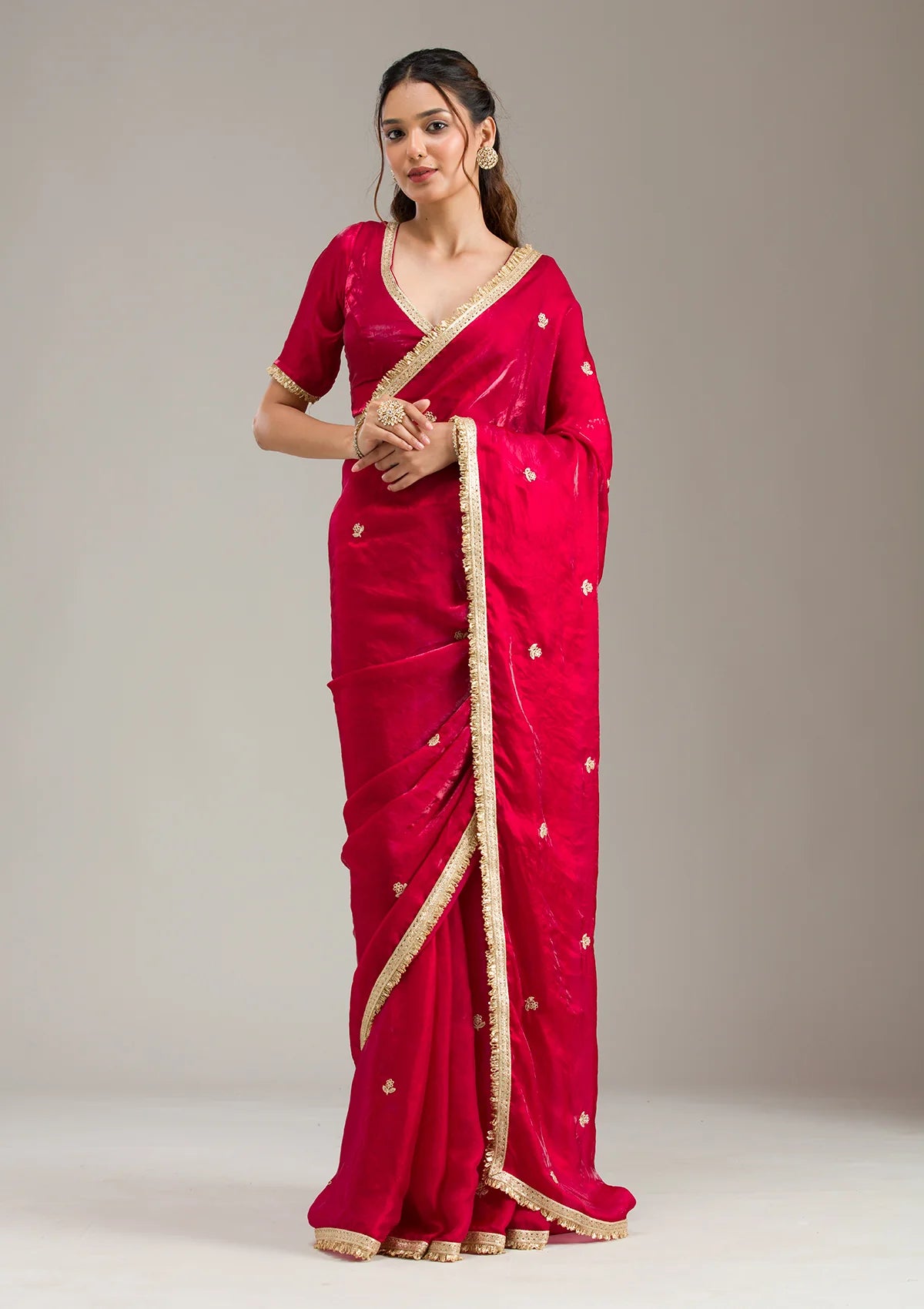 Black Tissue Gold Zariwork Saree With Matching Blouse Piece