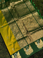Green Swann Motif Soft Silk Saree