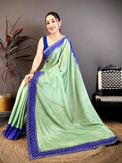 Pista Poly Chiffon Diamond Stone Work Saree