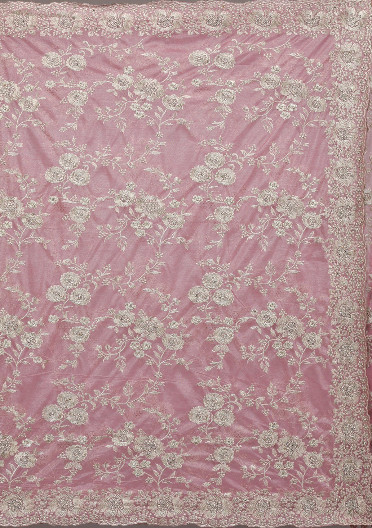 Elegant Floral Embroidered Saree with Ornate Border in Blush Pink & Aqua  Bridelook