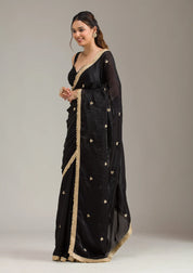 Black Tissue Gold Zariwork Saree With Matching Blouse Piece