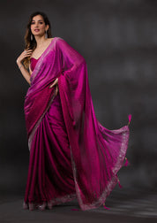 Ombre Wine Stonework Satin Designer Saree