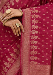 Wine Georgette Buti Gold Zariwork Saree With Matching Blouse Piece