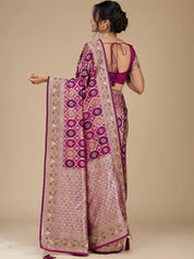 Wine Silk Jaal Gold Zariwork Saree With Matching Blouse Piece