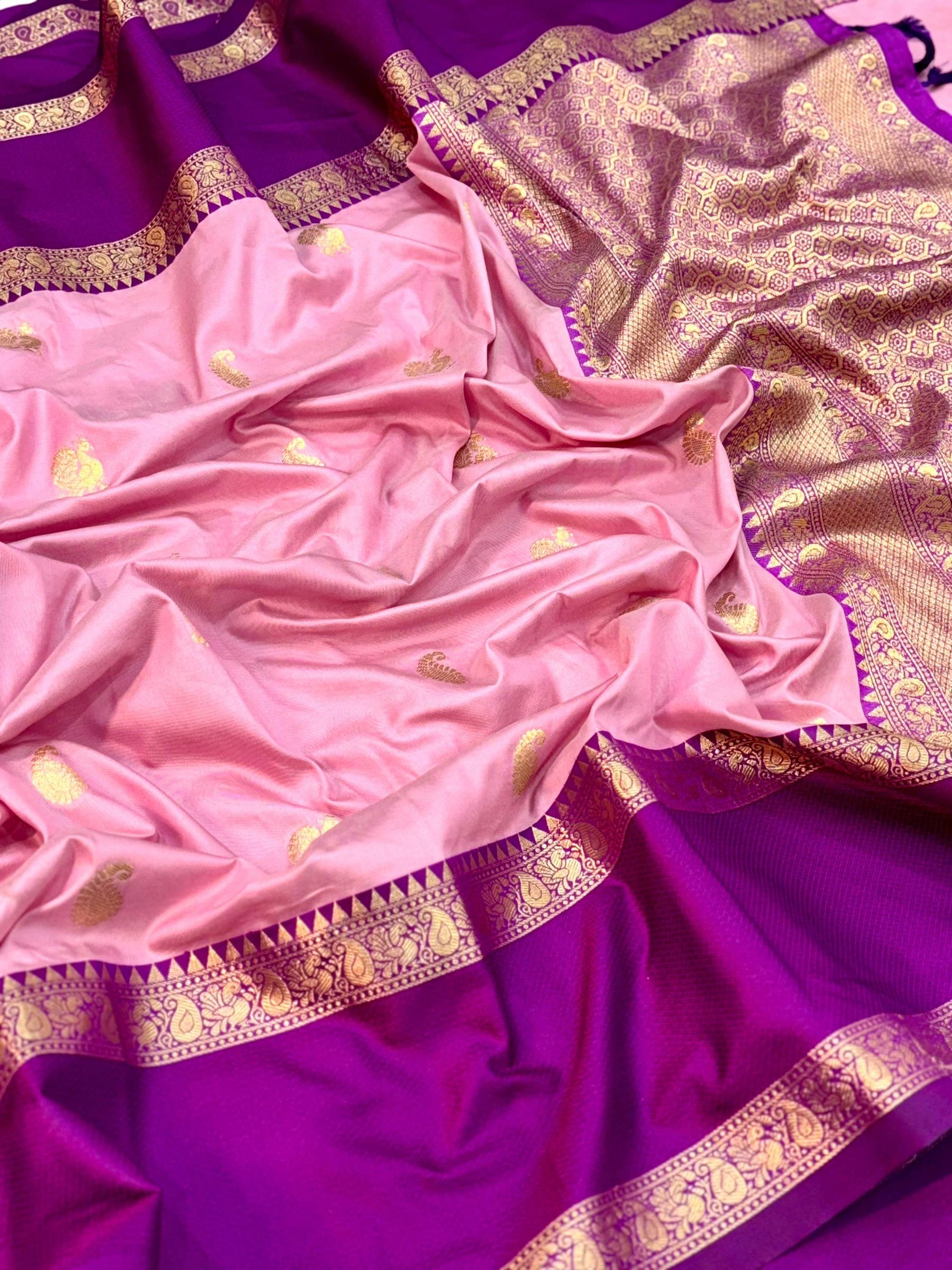 Pink Gadwal Pure Soft Silk Saree