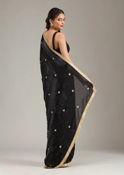 Black Tissue Gold Zariwork Saree With Matching Blouse Piece