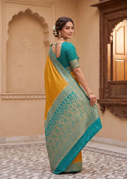 Mustard Yellow Silk Buti Saree With Matching Blouse Piece