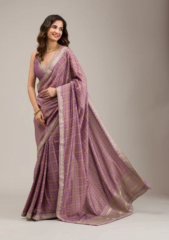 Purple Soft Raw Silk Gold Zariwork Saree With Matching Blouse Piece