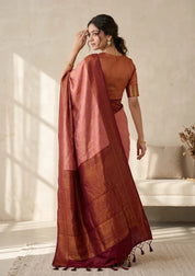 Onion Pink Soft Raw Silk Jaal Saree With Matching Blouse Piece