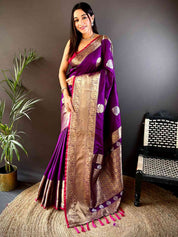 Wine Kanjivaram Soft Silk Kanchi Zari Weaving Saree