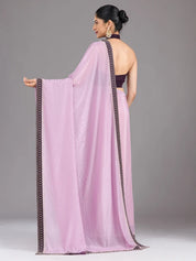 Lavender Satin Gold Stonework Saree With Matching Blouse Piece