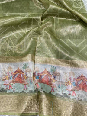 Exclusive Soft Gold Zari Tissue Digital Print Saree