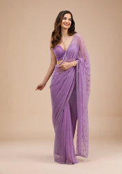 Purple Soft Raw Silk Gold Zariwork Saree With Matching Blouse Piece
