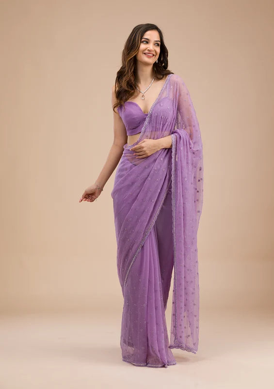 Purple Soft Raw Silk Gold Zariwork Saree With Matching Blouse Piece