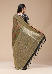 Black Silk Jaal Printed Saree With Matching Blouse Piece