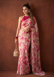 Off White Tissue Sequins Saree With Matching Blouse Piece