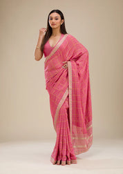Pink Soft Raw Silk Gold Zariwork Saree With Matching Blouse Piece
