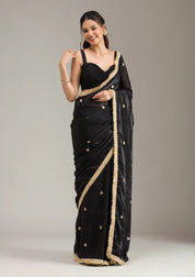 Black Tissue Gold Zariwork Saree With Matching Blouse Piece