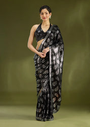 Bridelook Shimmering Leaf Motif Sequin Saree with Metallic Border