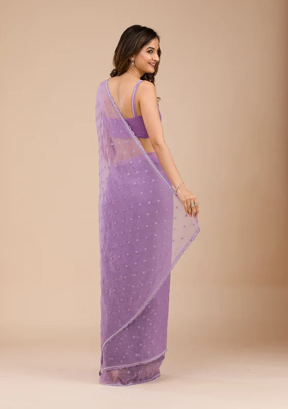Purple Soft Raw Silk Gold Zariwork Saree With Matching Blouse Piece