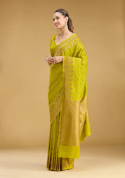 Mehandi Green Georgette Buti Gold Zariwork Saree With Matching Blouse Piece