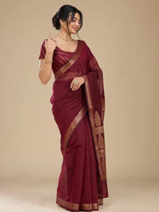 Maroon Silk Plain Saree With Matching Blouse Piece