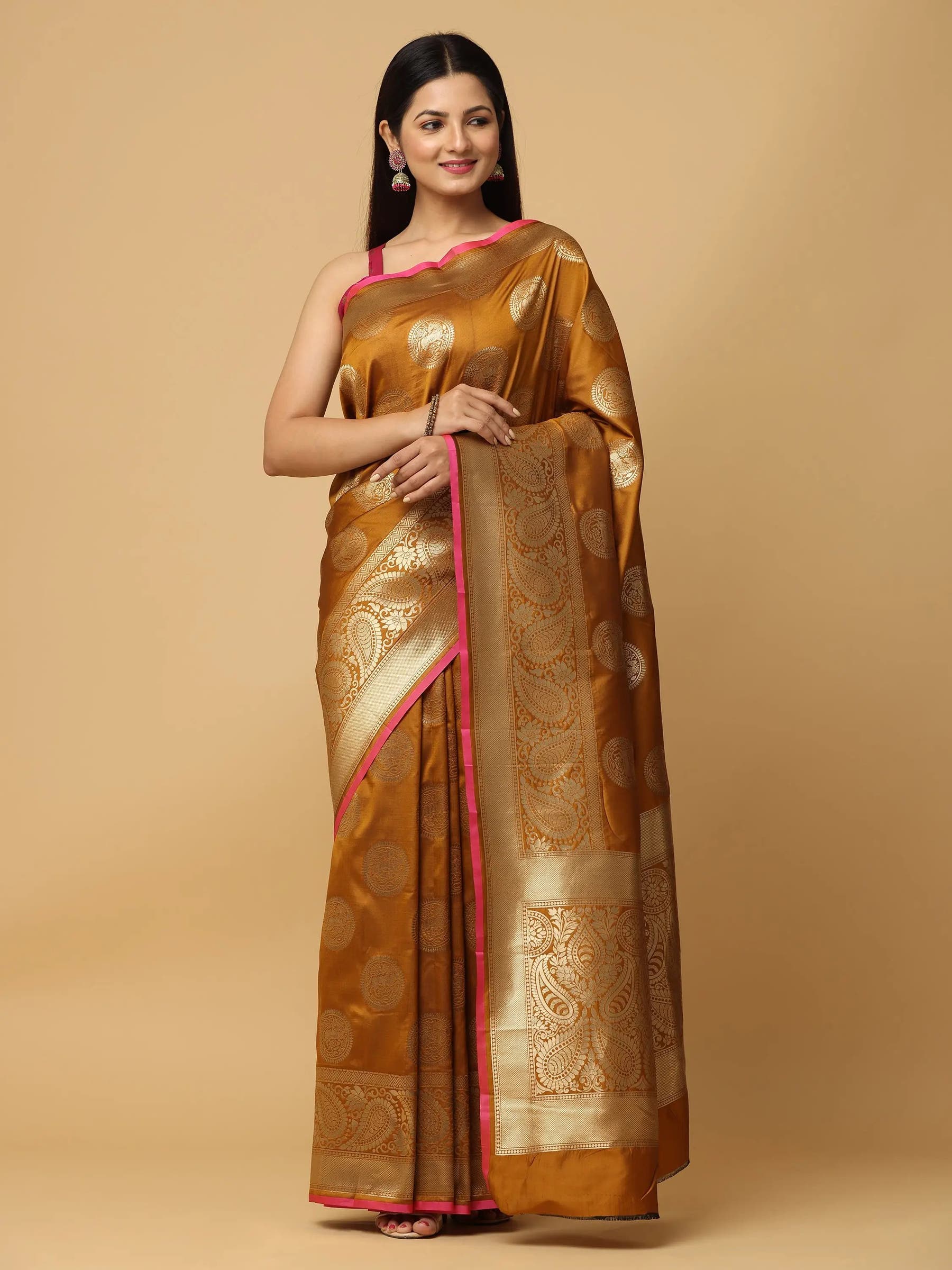 Mustard Colour Banarasi Katan Silk Kanchi Zari Weaving Saree