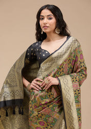 Black Silk Jaal Printed Saree With Matching Blouse Piece