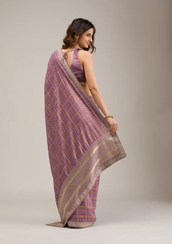 Purple Soft Raw Silk Gold Zariwork Saree With Matching Blouse Piece