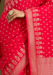 Magenta Pink Georgette Buti Gold Zariwork Saree With Matching Blouse Piece