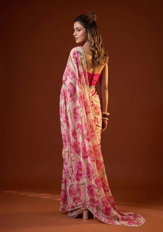 Off White Tissue Sequins Saree With Matching Blouse Piece