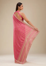 Pink Soft Raw Silk Gold Zariwork Saree With Matching Blouse Piece