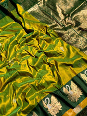Green Swann Motif Soft Silk Saree