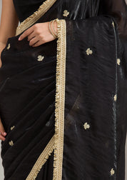 Black Tissue Gold Zariwork Saree With Matching Blouse Piece