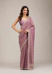 Purple Soft Raw Silk Gold Zariwork Saree With Matching Blouse Piece