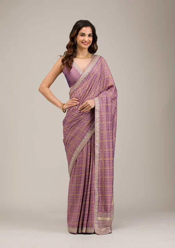 Purple Soft Raw Silk Gold Zariwork Saree With Matching Blouse Piece