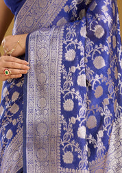 Royal Blue Cotton Jaal Zariwork Saree With Matching Blouse Piece